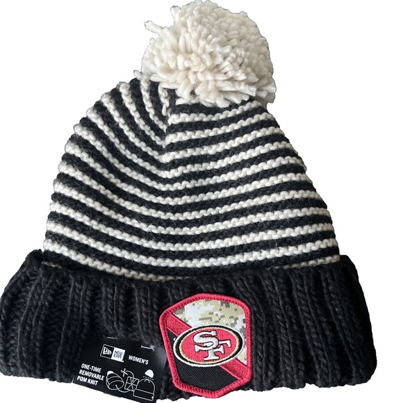 San Francisco 49ers Womens Salute Service NEW ERA 2023 Striped Black Cream‎ NWT - Picture 1 of 6